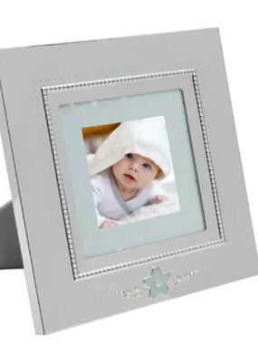 🆕- Wallace Nickel Plated Sliver Tone Baby Photo Frame With Baby Blue Star